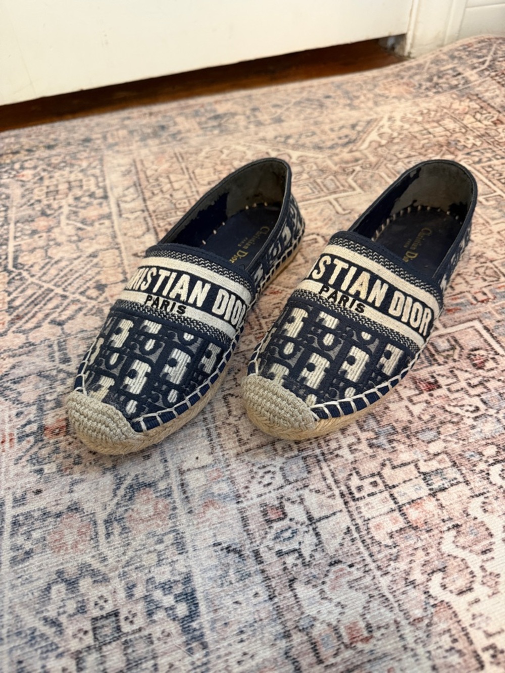 Dior Navy and Cream Logo Espadrilles